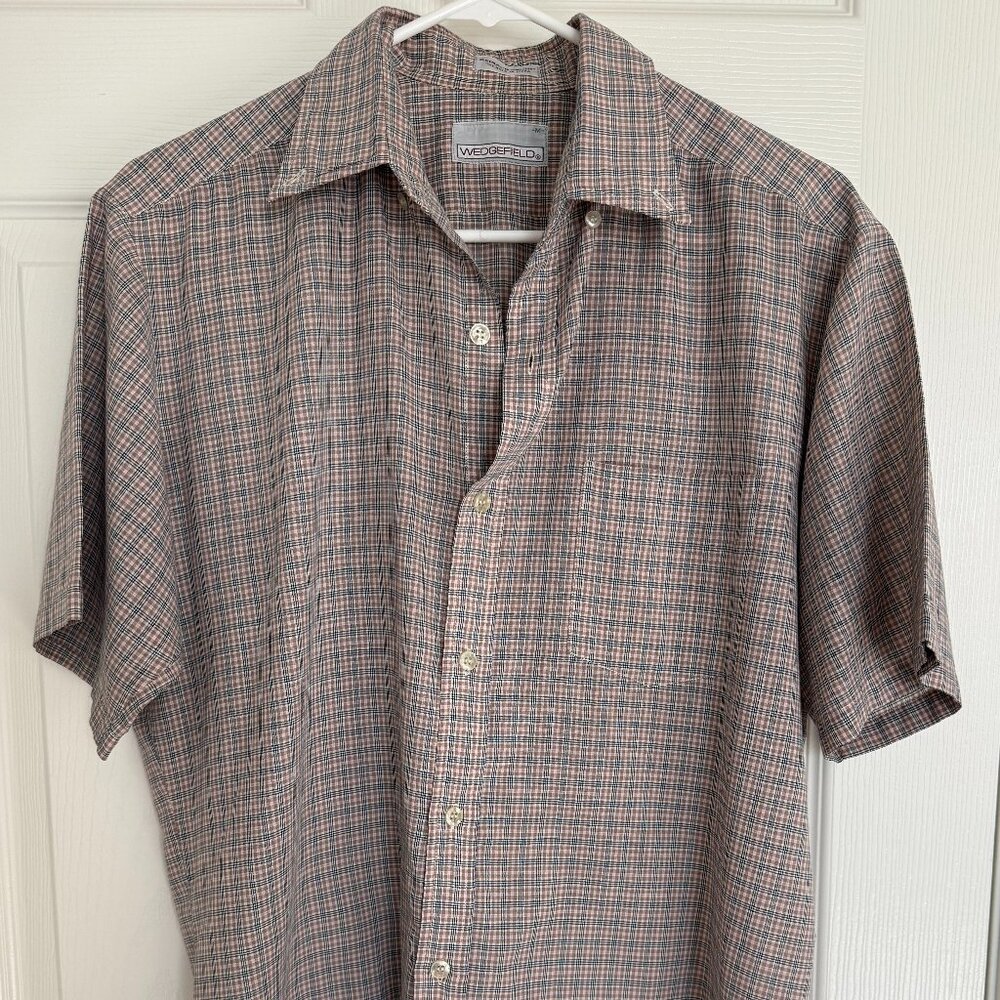 80s VINTAGE Wedgefield Plaid Short Sleeve Shirt Men's Size Medium